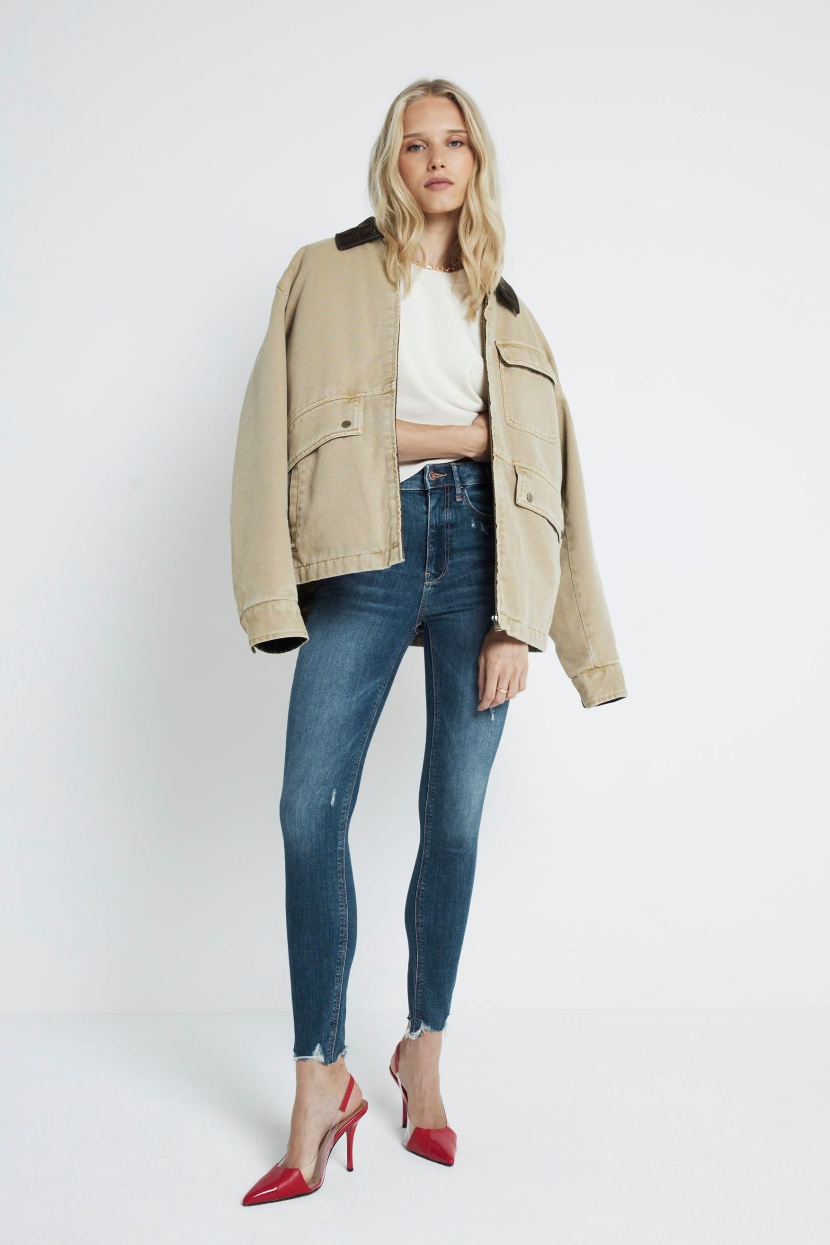 RID256 Blue Skinny High Rise Raw Hem Jeans