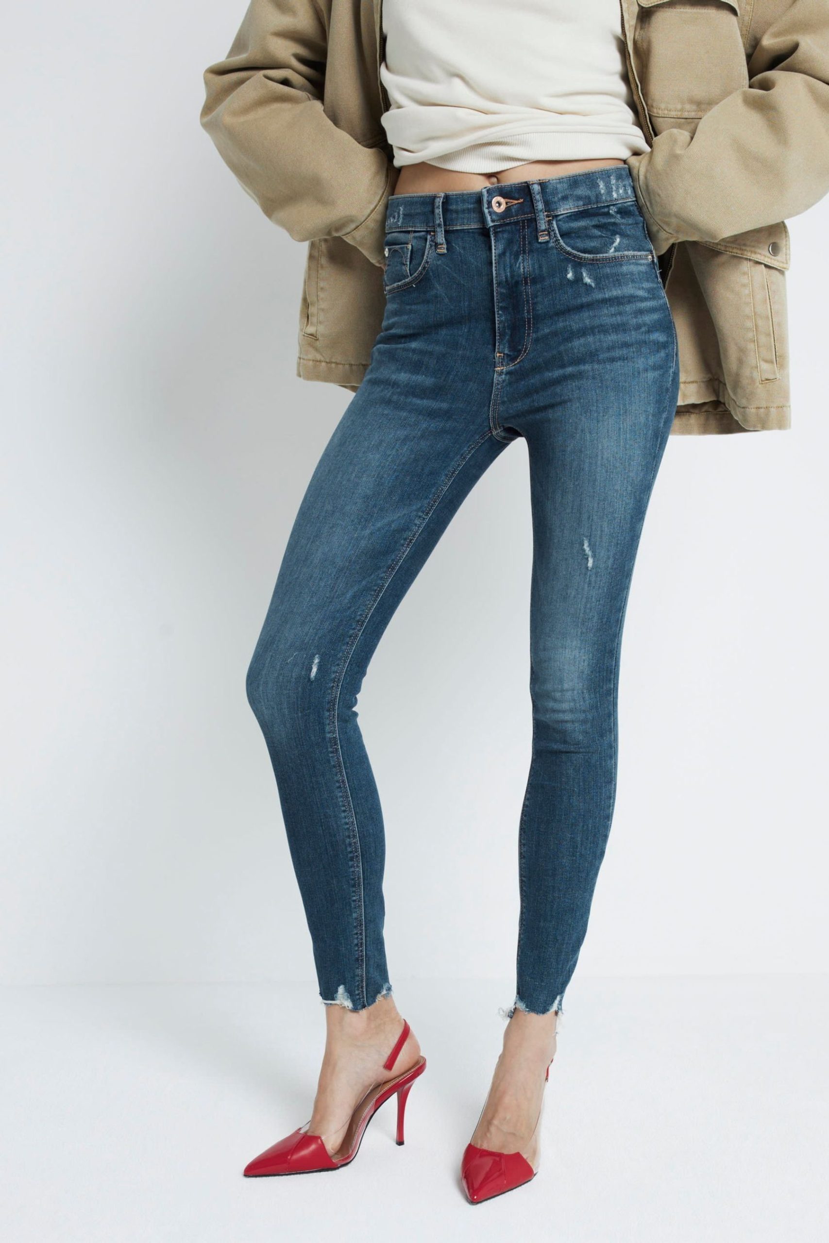 RID256 Blue Skinny High Rise Raw Hem Jeans - Image 4