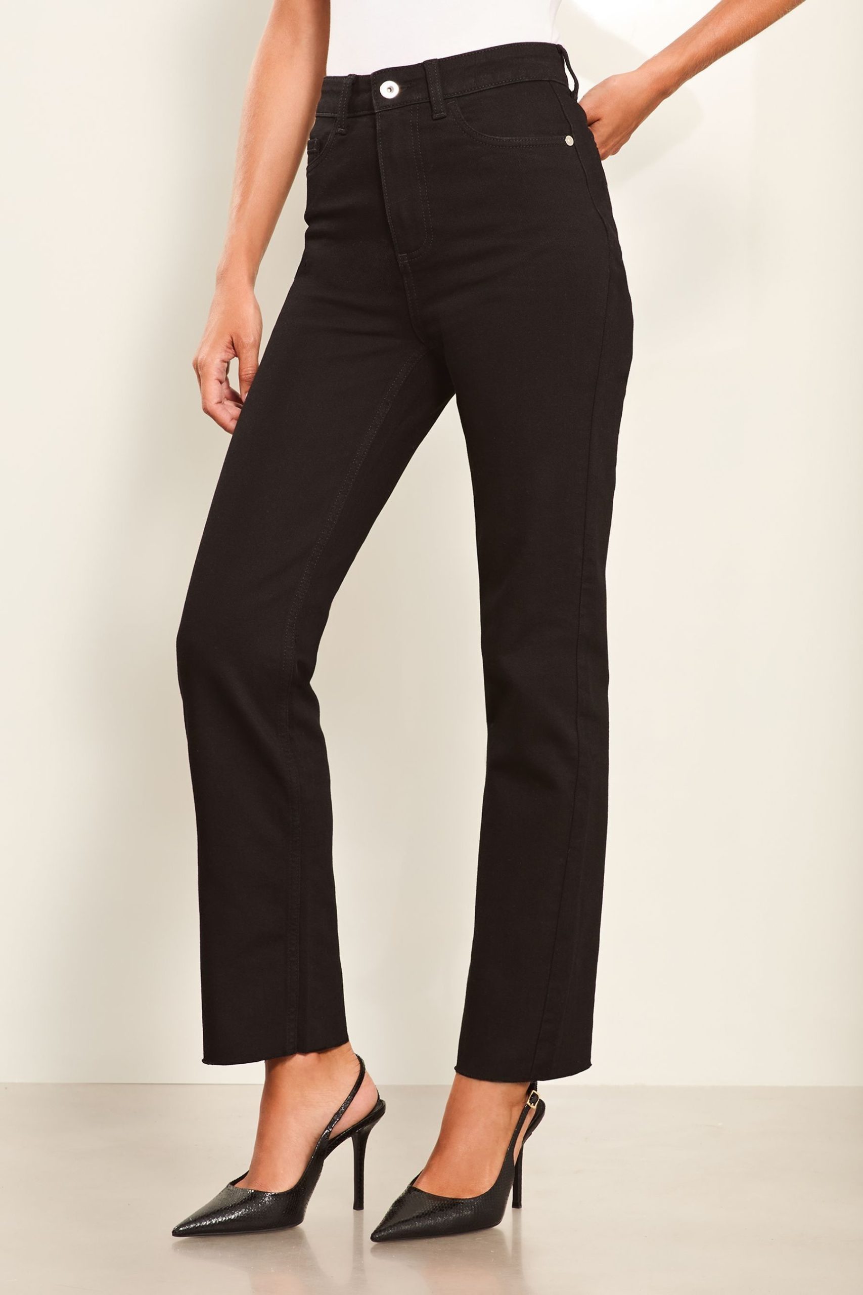 RID259 Black High Waist Crop Straight Leg jeans