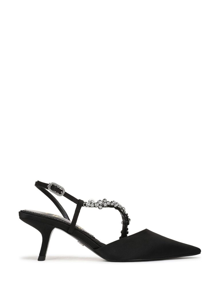 RID262 Black Signature Leather Point Toe Tube Strap Kitten Heels