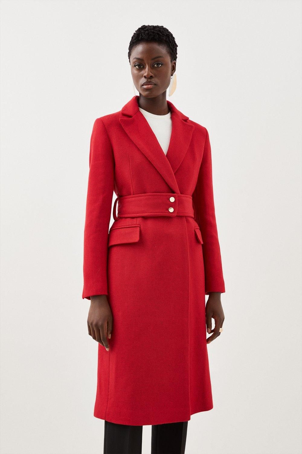 RID227 Wool Mix Button Detail Belted Midi Coat