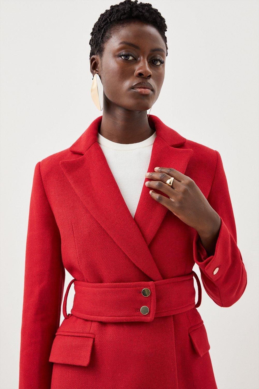 RID227 Wool Mix Button Detail Belted Midi Coat - Image 2