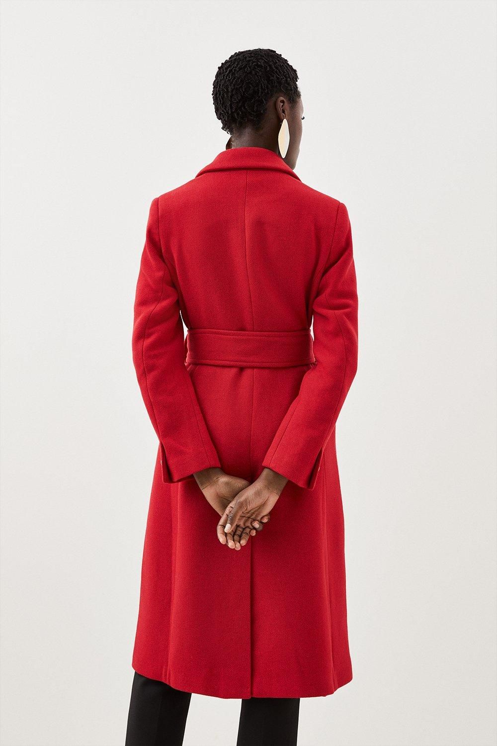 RID227 Wool Mix Button Detail Belted Midi Coat - Image 4