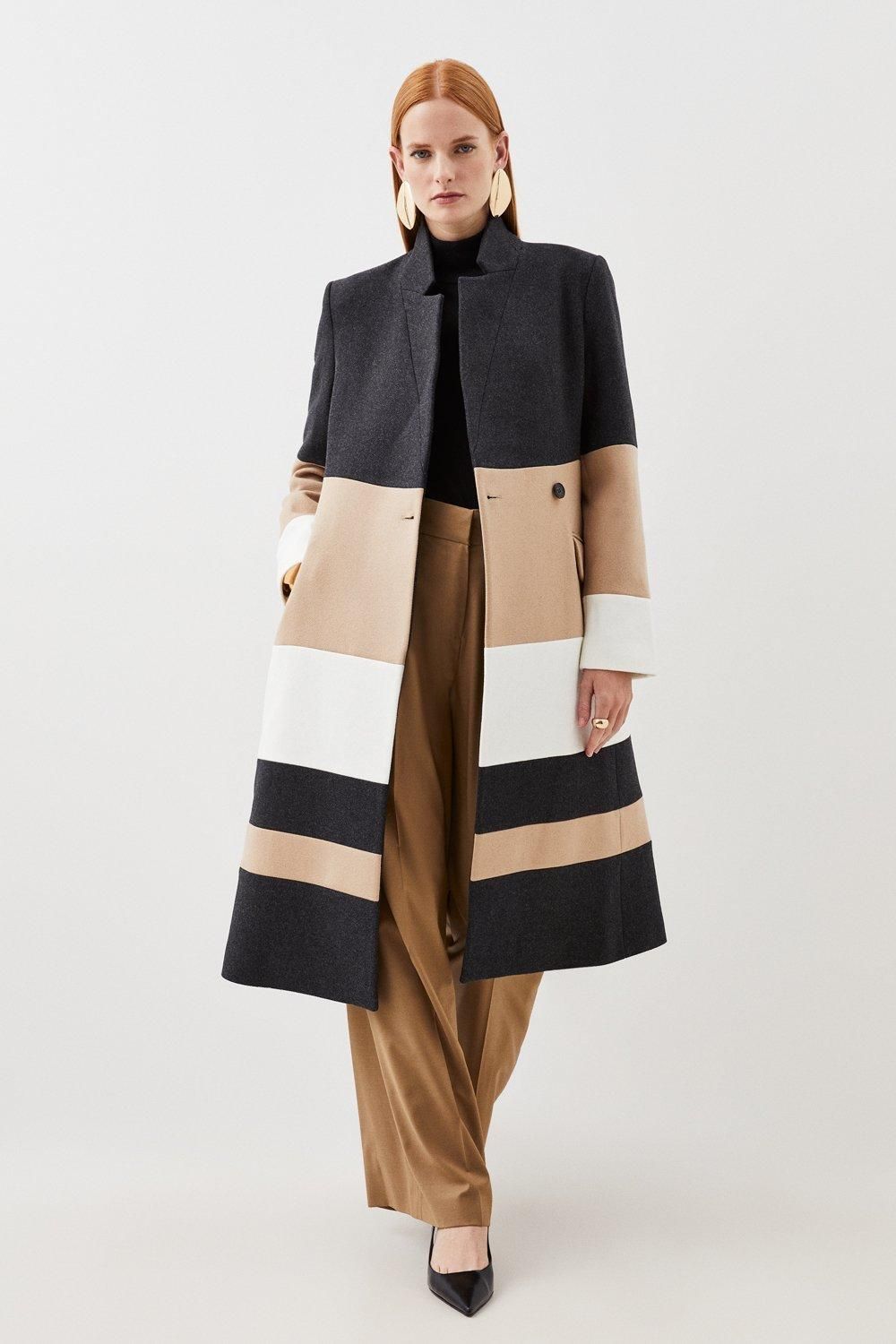 RID228 Wool Blend Contrast Midi Coat - Image 2