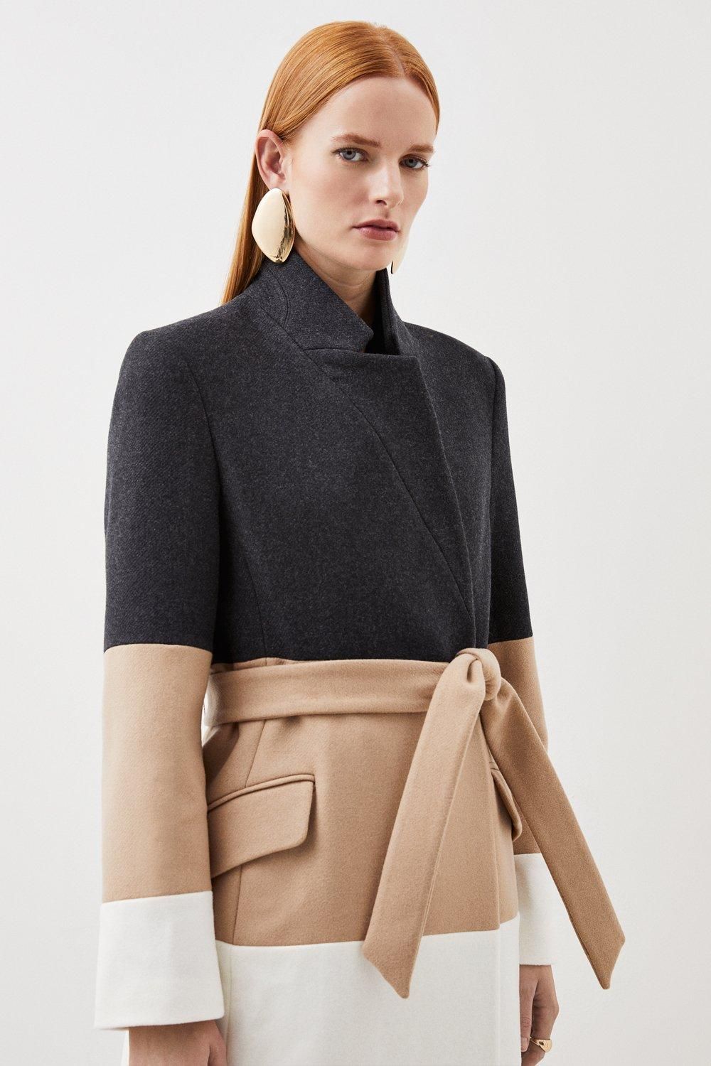 RID228 Wool Blend Contrast Midi Coat - Image 4