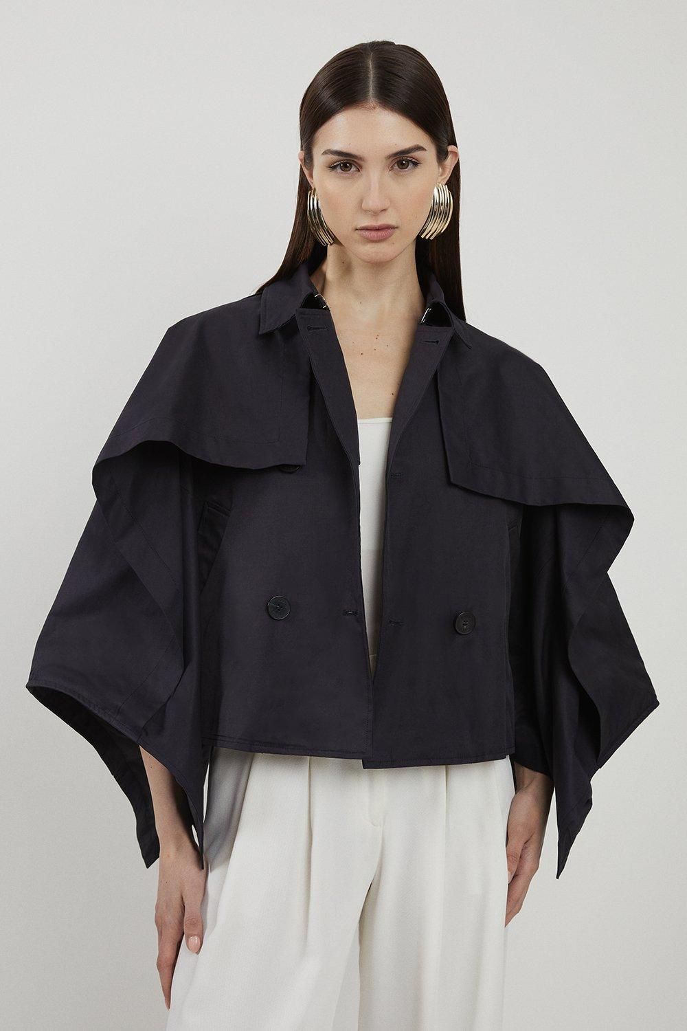 RID239 Drape Sleeve Trench Style Cropped Coat