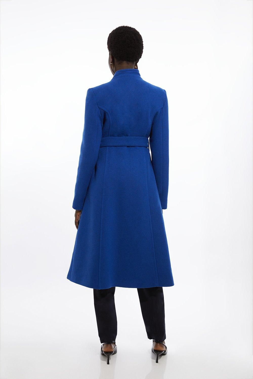 RID233 Wool Blend Asymmetric Button Belted Tailored Midi Coat - Image 4