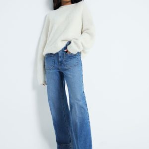 RID248 Blue Light Petite High Rise Flare Jeans