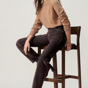 RID257 Brown Velvet Flocked 100% Cotton Rigid Straight Leg Jeans