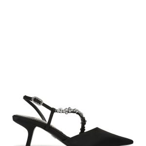 RID262 Black Signature Leather Point Toe Tube Strap Kitten Heels