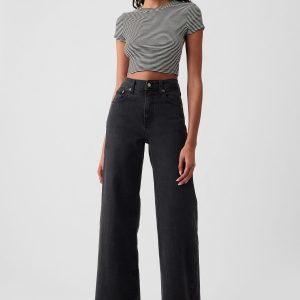 RID249 Black High Waisted Stride Wide-Leg Jeans