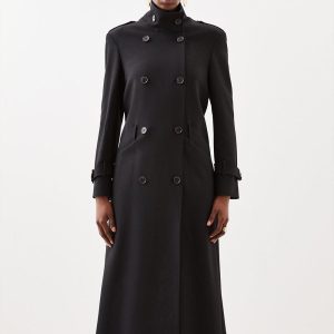 RID232 Compact Stretch Belted Double Breasted Maxi Tailored Coat