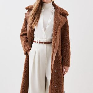RID230 Collared Faux Fur Belted Coat